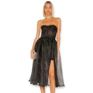 NWT REVOLVE NBD Imagine Boned Bodice Semi Sheer Side Slit Corset Gown in Black
